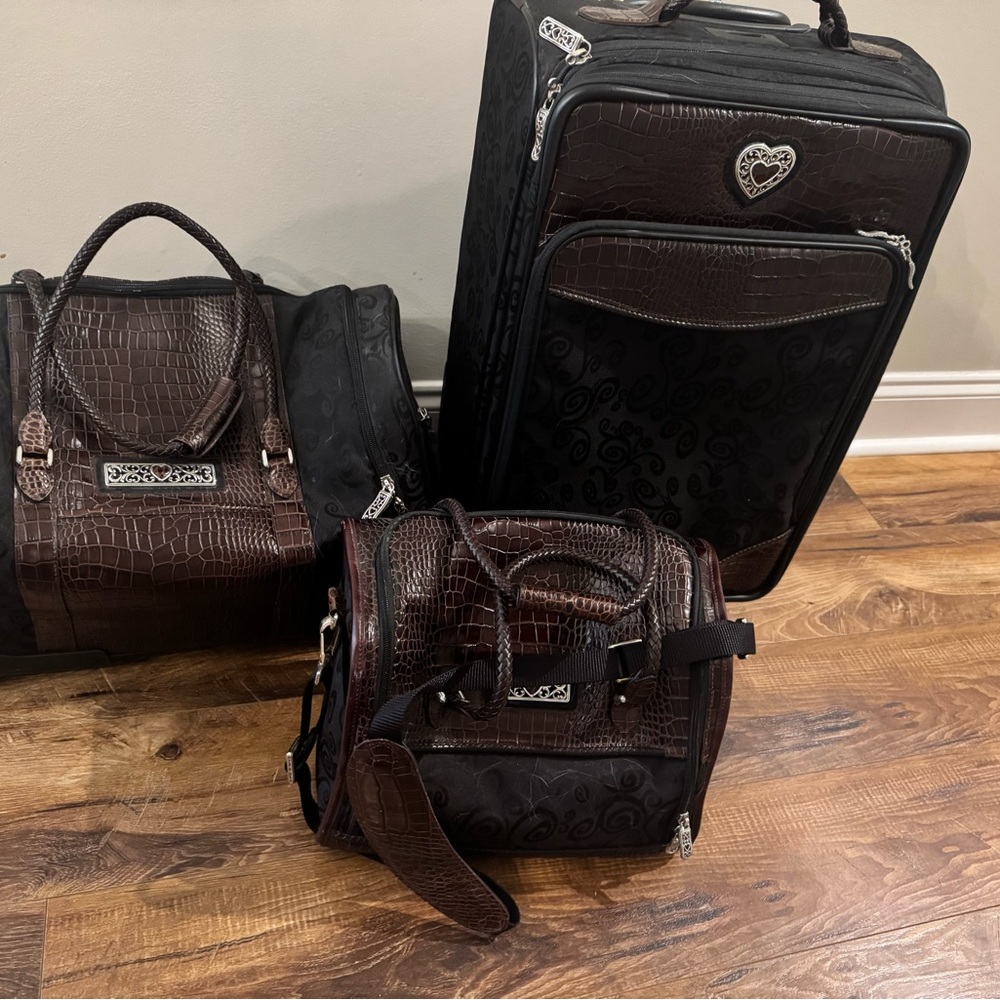 Brighton Black Canvas and Croc leather Luggage set